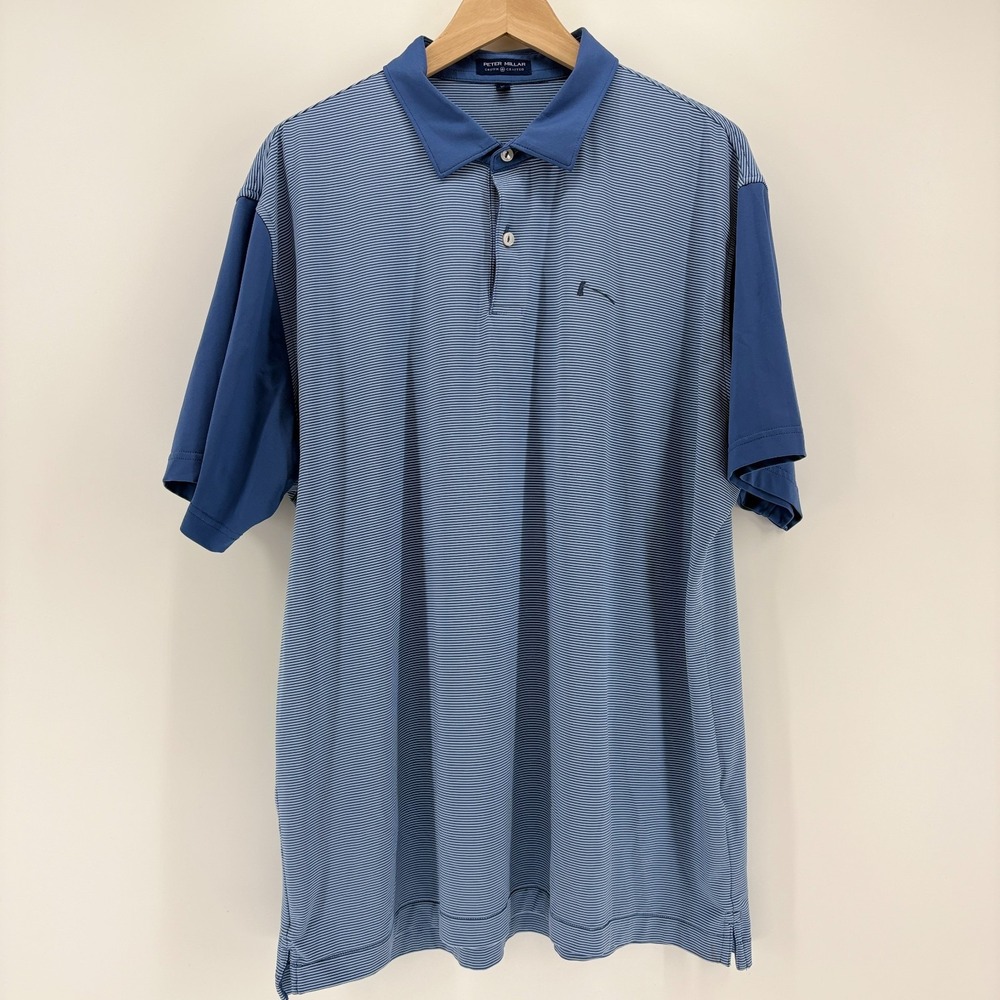 Peter Millar Crown Crafted XL Blue White Striped Polo Shirt Strech Golf Comfy